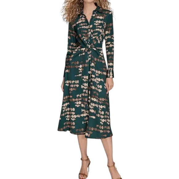 Donna Karan New York Printed Satin Twist Midi Shirt Dress..Size 10 Donna Karan New York Printed Satin Twist Midi Shirt Dress..Size 10